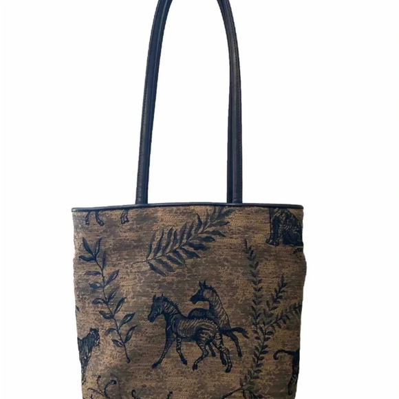 Bueno Large Brown Tapestry Zebra Animal Scene Bucket Shoulder Handbag Tote - Picture 11 of 11